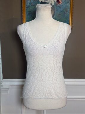 Vintage Bari White Floral Lace Camisole Tank Top L Coquette USA